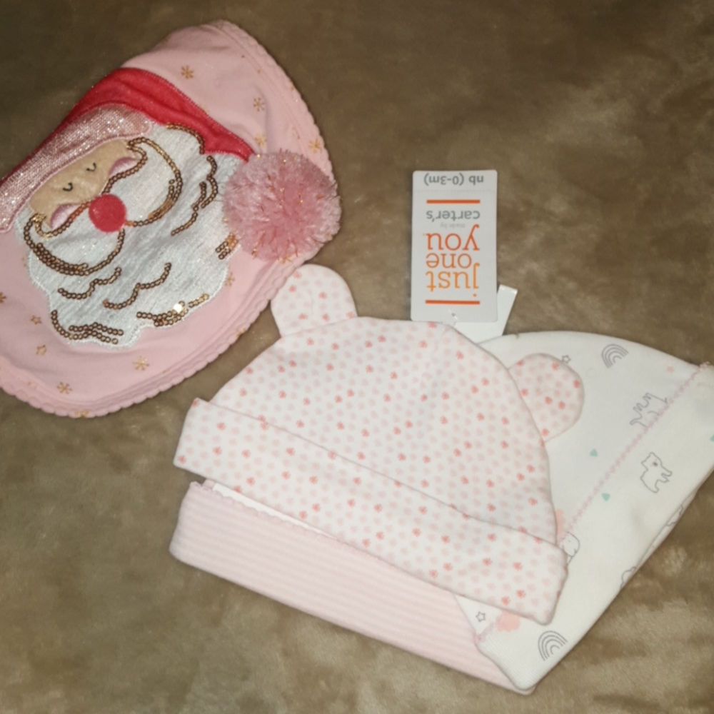 Carter Baby Hats & Mud Pie Santa Bib Bundle